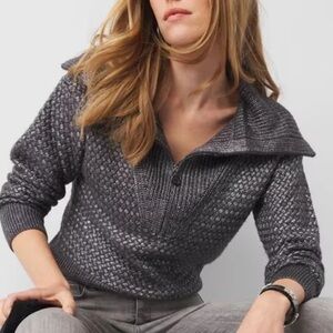 White House Black Market Woman’s Half Zip Metalic Gray Pullover Sweater